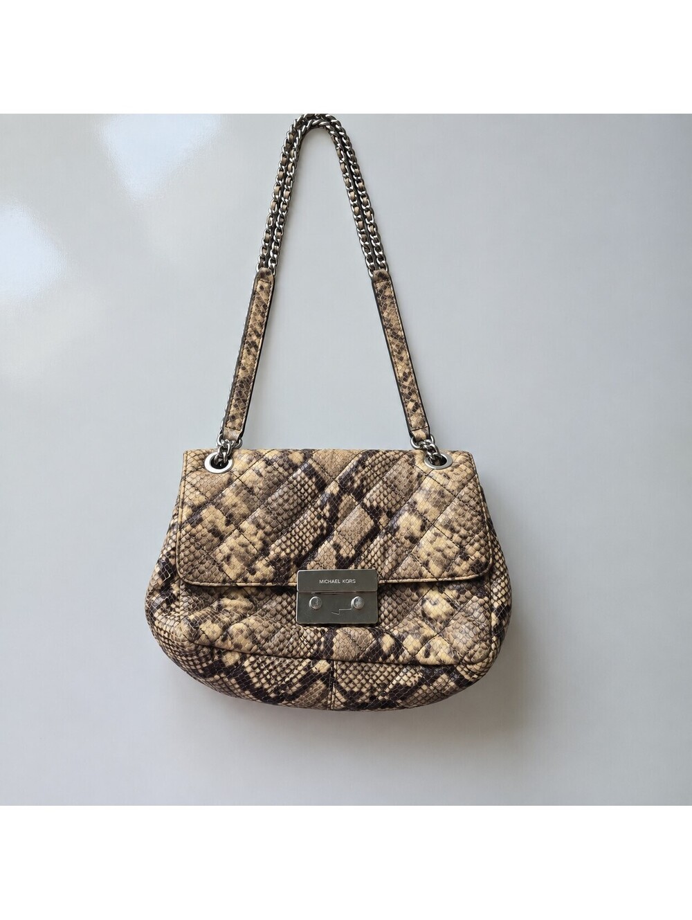 Michael Kors Sloan Quilted Python-Embossed Leather Shoulder Bag